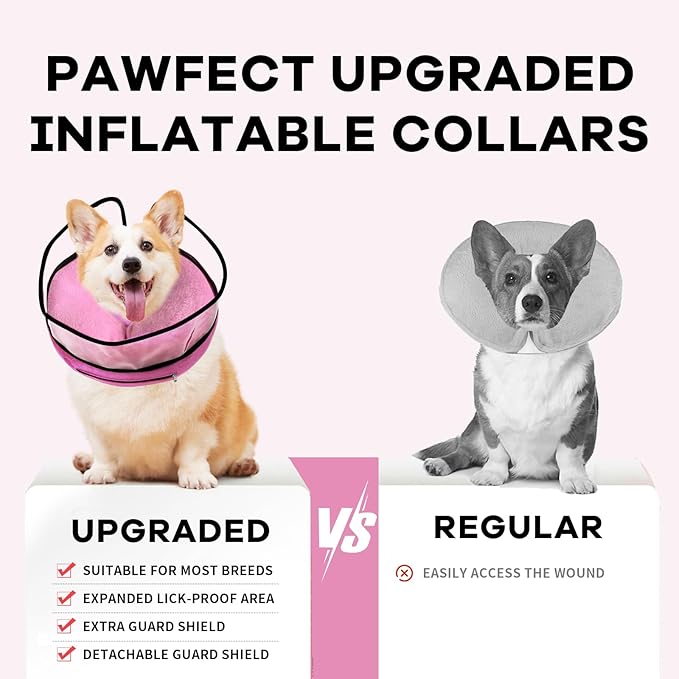 Inflatable Dog Cone Collar-Enhanced Anti-Licking Protective Cone with Adjustable Strap-Soft Dog Donut Collar Recovery Cone for Pets After Surgery (Pink, M)