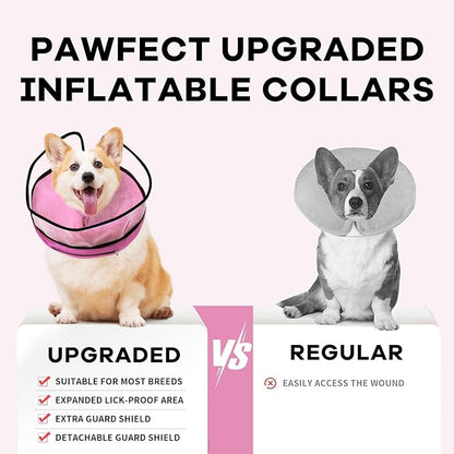 Inflatable Dog Cone Collar-Enhanced Anti-Licking Protective Cone with Adjustable Strap-Soft Dog Donut Collar Recovery Cone for Pets After Surgery (Pink, XL)