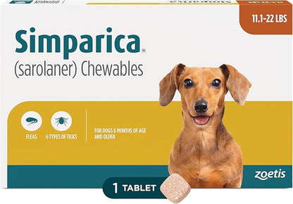 Simparica (sarolaner) Chewables for Dogs, 120 mg/tab, 88.1-132 lbs (Brown), 6 Tablets