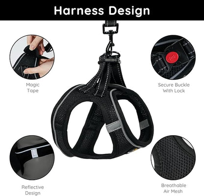 BELLA & PAL Step in Vest Harness for Small and Medium Dogs, No Pull Small Dog Harness with Leash Set, Comfortable Air Mesh Dog Vest Harness with Reflective Strip (Deep Black, L)