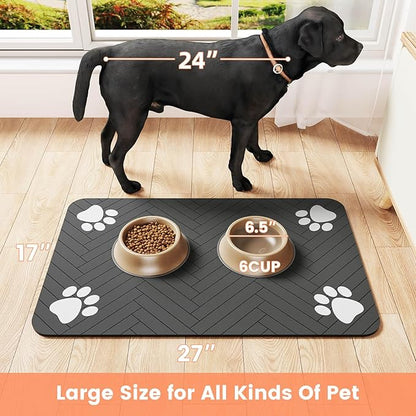 Pet Feeding Mat-Absorbent Pet Placemat for Food and Water Bowl, with Waterproof Rubber Backing, Quick Dry Water Dispenser Mat for Dog and Cat (24"x16", Red)