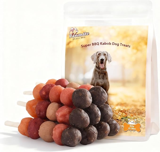 Pawmate 6-in-1 Kabobs Dog Treats, Multi-Flavor Jerky Treats Made with Chicken, Duck, Salmon, Beef, and Rabbit on Rawhide Sticks, Healthy Long Lasting Dog Chews for Small Medium Large Dogs, 10.6 oz