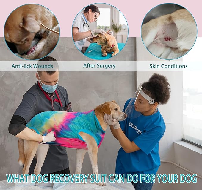 Dog Surgery Recovery Suit for Male Female, Spay Neuter Cone Alternative Surgical Onesie, Tie-dye Green, XL