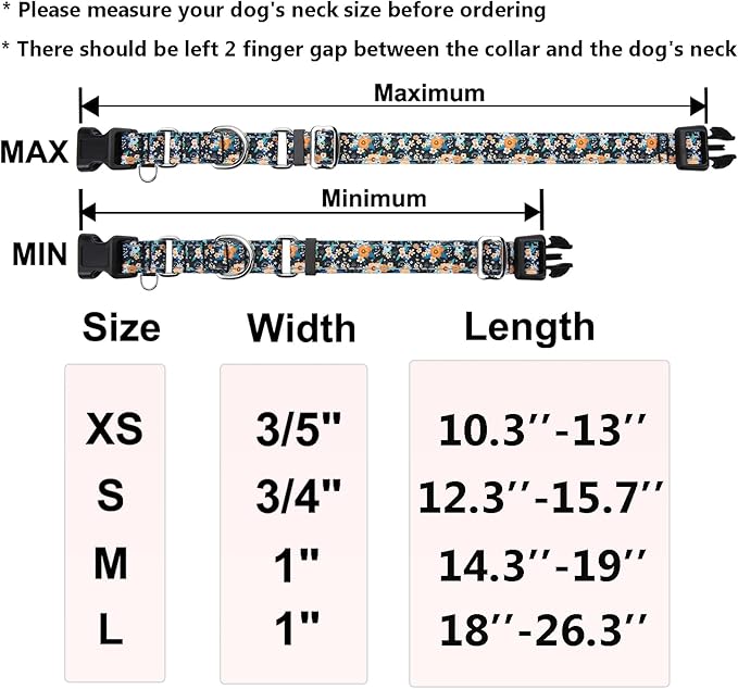Reflective Martingale Dog Collar with Buckle Soft Nylon Floral No Slip Dog Collars for Puppy Dogs (Black Orange Flowers, XS)
