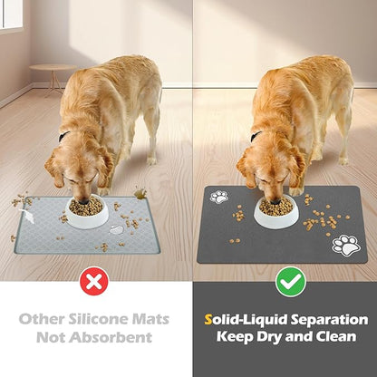 Pet Feeding Mat-Absorbent Dog Mat for Food and Water Bowl-Accessories Pet Supplies-Bowl for Messy Drinkers-No Stains Quick Dry Dog Water Dispenser Mat (16"x24", Dark Grey)