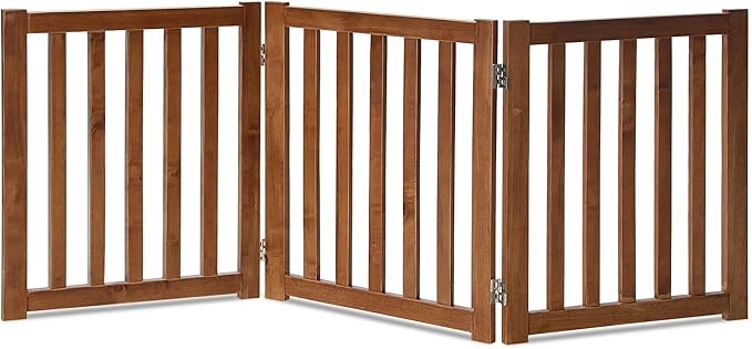 LZRS 3-Panel Wooden Free Standing Foldable Dog Gate Indoor – 24" High,Step-Over Safety Pet Gate for Doorways, Stairs, Hallways, Indoor Dog Barrier for Small to Medium Dogs & Puppies, Oak