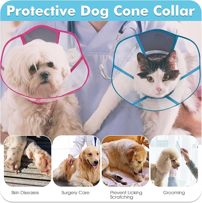 Allroaring Dog Cone Collar After Surgery, Soft Pet Cone for Dogs to Stop Licking, Breathable Pet Recovery Collars & Cones for Medium Dogs, Elizabethan Collar for Wound Care Spay Neuter, Bluegreen M