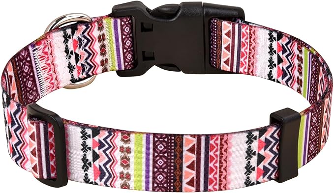 Mihqy Dog Collar with Bohemia Floral Tribal Geometric Patterns - Soft Ethnic Style Collar Adjustable for Small Medium Large Dogs(Pink Bohemia,L)