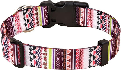 Mihqy Dog Collar with Bohemia Floral Tribal Geometric Patterns - Soft Ethnic Style Collar Adjustable for Small Medium Large Dogs(Pink Bohemia,L)
