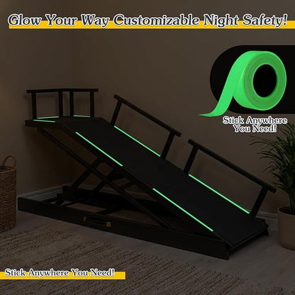 6 Level Height Adjustable Dog Ramp for Bed, Couch 65" Foldable Pet Ramp with Non-Slip Mat，DIY Glow Strips & Rest Platform Heavy Duty Dog Stairs for Large Dogs up to 200Lbs ，Black