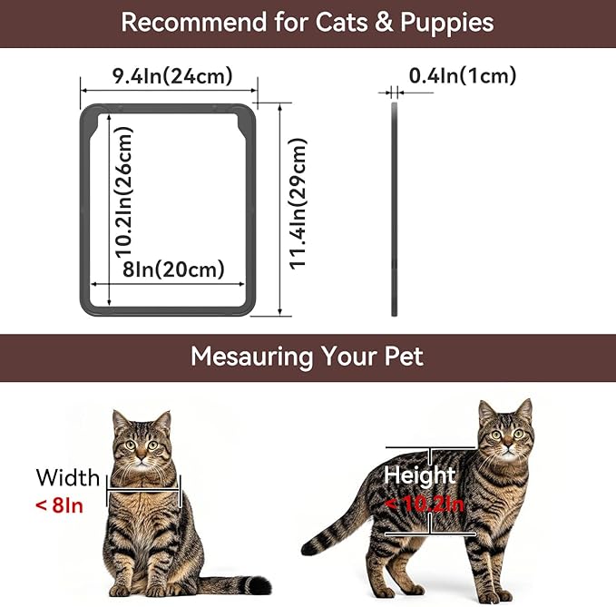 PETLESO Small Dog Door for Screen Door, Cat Door 8"×10" Magnetic Flap Self-Closing, Pet Screen Door for Sliding Door, Puppy Doggy and Cat Door Built in Screen, Lockable, Black S