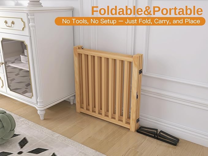 YOCAN Paint-Free Wooden Freestanding Dog Gates with Door for The House,Doorways, Stairs,Wood Dog Fences Indoor Pet Gate,Step Over Fence-3 Panel