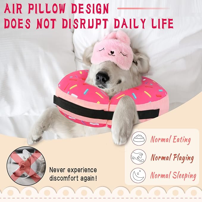 Inflatable Soft Dog Cone Collar for Small Medium Large Dogs & Cats Alternative After Surgery, Blow Up Pet Donut Neck Cone Prevent from Biting & Scratching, Comfy Adjustable Recovery Pillow Collar
