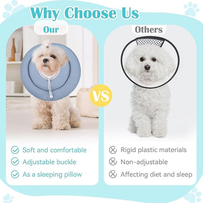 Waterproof Escape-Proof Soft Dog Cones, Adjustable Small Dog Donut Collar with Elastic Neckband, Elizabethan Collar for Dogs, Neck Pillow for Dogs and Cats (Blue-Gray, M)