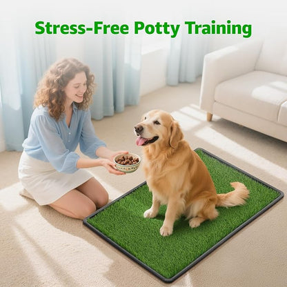Dog Grass Pad with Tray, 45”×29” Large Dog Litter Boxes with Artificial Grass, Reusable Washable Pee Pads for Dogs, Indoor Outdoor Pet Toilet Puppy Training Potty for Balcony