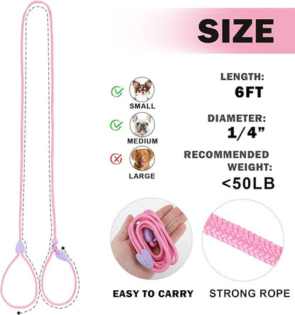 Slip Lead 6 FT Dog Training Leash - 6 Color Slip Leads for Medium Dogs - No Pull Dog Leash (Pink)