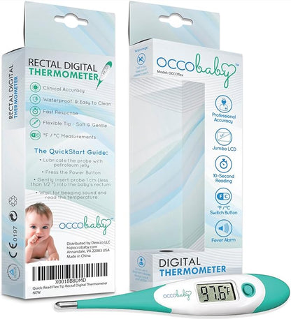 OCCObaby Clinical Digital Baby Thermometer - LCD, Flexible Tip, 10 Second Quick Accurate Fever Read Rectal Oral & Underarm Use - Waterproof Thermometer for Infants & Toddlers