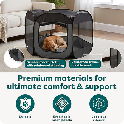 FurHaven Portable Pet Playpen for Dogs & Cats, Foldable Indoor Kitten Playpen with Mesh Sides, Pop Up Travel Dog Pen, Large, Gray