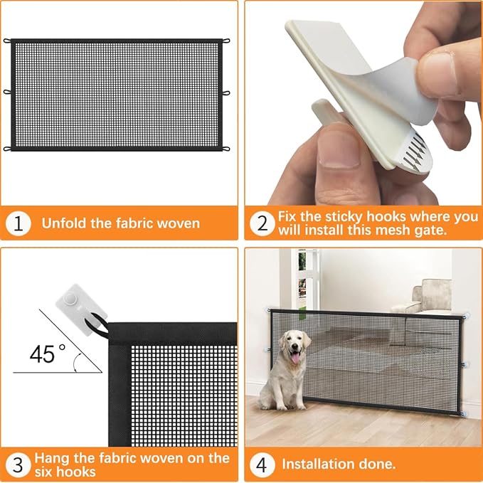 Dog Gate Indoor Pet Gates for Stairs: Dogs Screen Mesh Gate for The House Magic Gate for Kitchen Doorways Hallway Stairways Porch Yard 30 inch Tall, 60 inch Wide