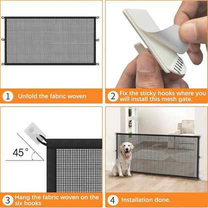 Dog Gate Indoor Pet Gates for Stairs: Dogs Screen Mesh Gate for The House Magic Gate for Kitchen Doorways Hallway Stairways Porch Yard 30 inch Tall, 60 inch Wide