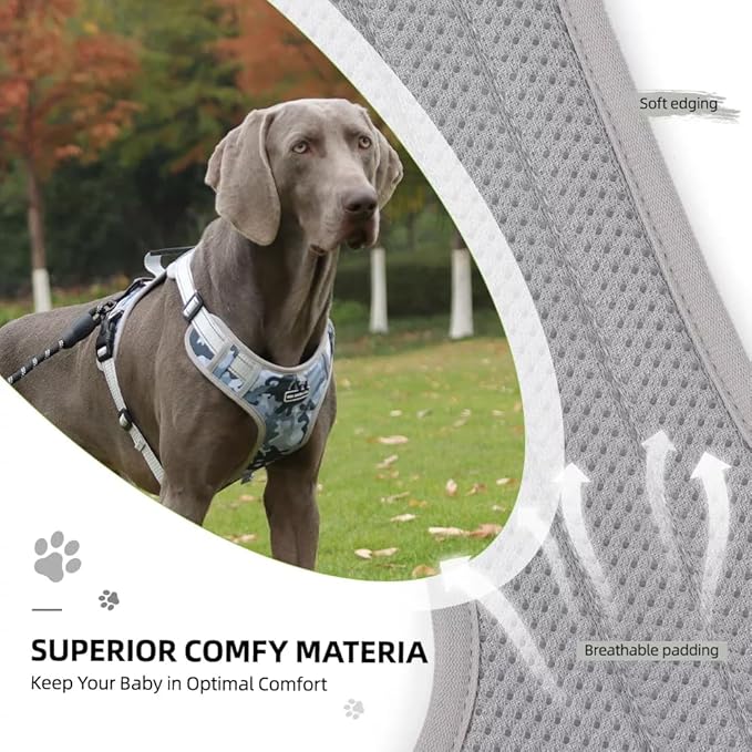 Dog Harness No Pull Adjustable Reflective,for Medium and Large Small Dog with Leash 59.06in (Camouflage, XL)