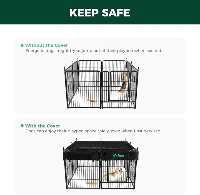 FXW Rollick Unleashed Dog Playpen for Indoor, Yard, RV Camping, 32 inch 8 Panels Dog Pen with Playpen Cover for Small and Medium Dogs, Black│Patented