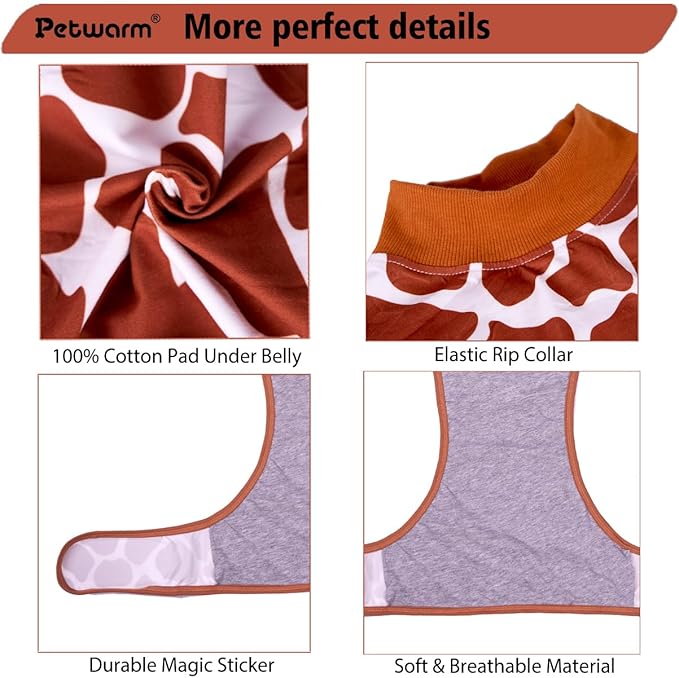 PetWarm Dog Onesie After Surgery, Clothes for Dogs, Full Coverage Bodysuit for Dog Wound Protection, Spay Neuter Suit for Comfort and Cleanliness, Leopard Pattern, Brown, S