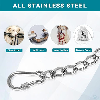 Dog Collar Safety Clip, Chew Proof Prong Collar Double Ended Backup Clasp Stainless Steel, Heavy Duty Dog Chain Leash Connector for Harness, Pinch, Gentle Lead with Carabiner, 10in
