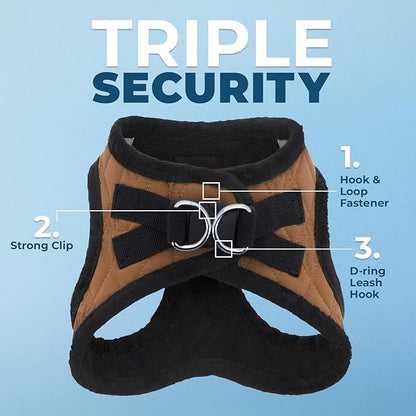 Best Pet Supplies - All Weather Plush, Reflective, No Pull Harness for Small, Medium Dogs, Cats - Secure with Hook & Loop Fastener, Buckle, Double D-Rings - Beige Plush, L