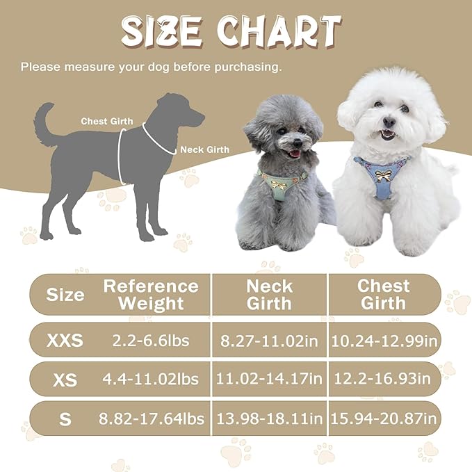 No Pull Dog Harness and Leash Set for Small Sized Dog Training; Puppy Harnesses with Multifunction Dog Leash, Soft Adjustable Denim No Choke Escape Proof Pet Harness for Small and Medium Dog (Brown S)