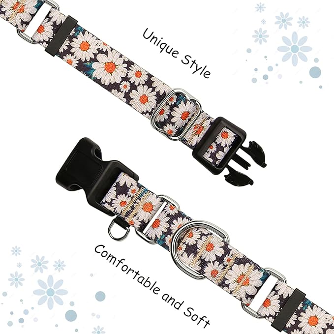 Martingale Collar for Dogs Flower Dog Collar with Quick Release Buckle Adjustable Nylon Soft Dog Collars for XSmall Dogs, Daisy