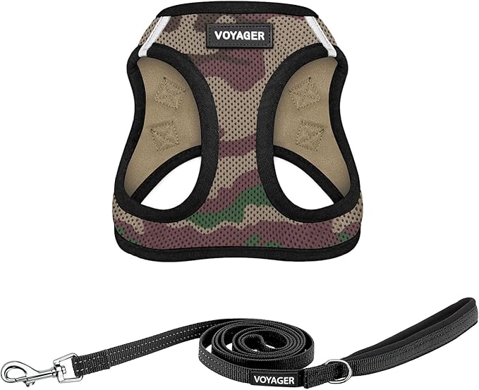 Best Pet Supplies Voyager Step-in Air All Weather Mesh Harness and Reflective Dog 5ft Leash Combo with Neoprene Handle, for Small, Medium and Large Breed Puppies - Set (Army Base), Small