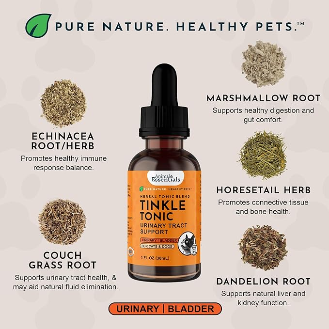 Animal Essentials Tinkle Tonic - Dog & Cat Urinary Tract Support, Kidney Supplement, Supports Urinary Tract, Bladder Health for Pets, with Marshmallow - 2 fl oz