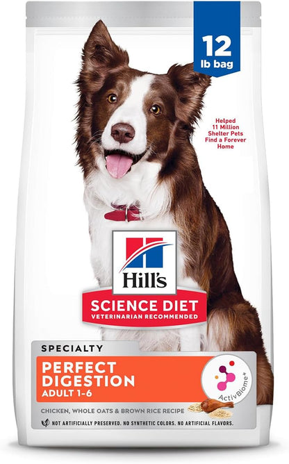 Hill's Science Diet Adult 1-6 Perfect Digestion Dry Dog Food, Chicken, Brown Rice, & Whole Oats, 12 lb. Bag