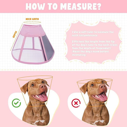 Dog Cone Collar for Dogs After Surgery,Transparent Dogs Cone Stop Licking,Foldable Dog Recovery Collars & Cones Anti-Bite Lick Protective Wound,Protective Elizabethan Collar Alternative,Pink,XL