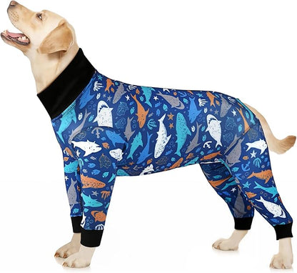 Etdane Dog Surgery Suit Recovery Suit for Dogs Female Spay, Male Neuter Dog Onesie After Surgery Surgical Bodysuits Anti Shedding Suit Sharks/M
