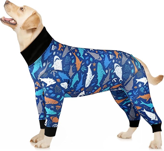 Etdane Dog Surgery Suit Recovery Suit for Dogs Female Spay, Male Neuter Dog Onesie After Surgery Surgical Bodysuits Anti Shedding Suit Sharks/S