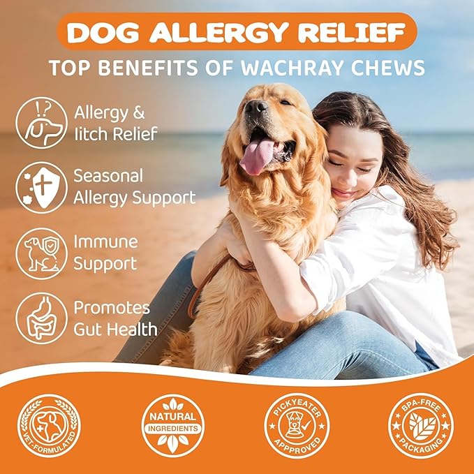 Dog Allergy Relief Chews - Advanced Dog Allergy Chews - Dоg Itching Skin Relief Treatment Pills with Probiotics - Immune Support & Skin Relief for Coat, Seasonal Allergies - 60 Treats Chicken