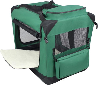 EliteField 3-Door Folding Soft Dog Crate with Carrying Bag and Fleece Bed (2 Year Warranty), Indoor & Outdoor Pet Home (42" L x 28" W x 32" H, Green)