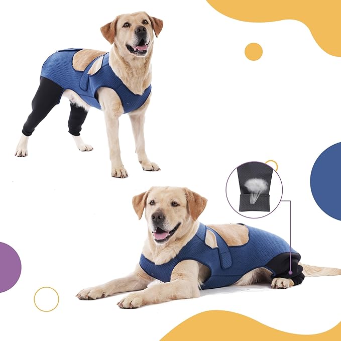 Dog Hind Leg Recovery Sleeve Dog Recovery Suit Breathable Sleeve to Stop Licking and Biting Firm and Secure, Adjustable Size, Comfortable Alternative to Cone Collars (Rear Both Leg，Large)