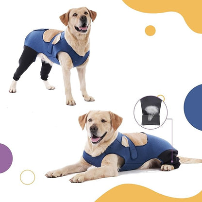 Dog Hind Leg Recovery Sleeve Dog Recovery Suit Breathable Sleeve to Stop Licking and Biting Firm and Secure, Adjustable Size, Comfortable Alternative to Cone Collars (Rear Both Leg，Large)