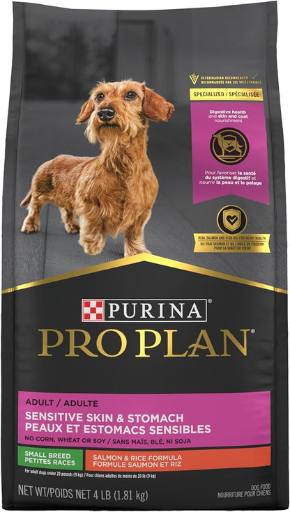 Purina Pro Plan Sensitive Skin and Stomach Dog Food Small Breed, Adult Salmon & Rice Formula - 4 lb. Bag