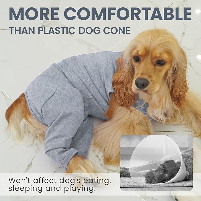 IDOMIK Dog Recovery Suit,Dog Leg Sleeve to Stop Licking Rear Legs,Thigh Wound Protective Sleeve,Male Female Pet Surgical Clothes,Doggy Surgical Suit with Pants Cover,Cone Collar Alternative,2XL,Grey