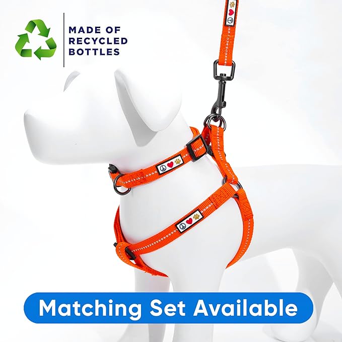 Pawtitas Recycled Reflective Step-in Dog Harness – Adjustable No-Pull Vest for Puppies to Seniors, Safe & Comfortable S Orange