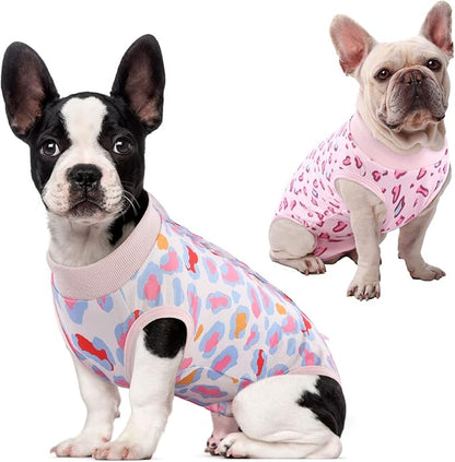 SAWMONG 2 Pack Dog Surgery Recovery Suit, Leopard Recovery Suit for Dogs After Surgery, Soft Polyester Spay Surgical Suit Female Male, Dog Onesie Body Suit Substitute Cone Alternative,M
