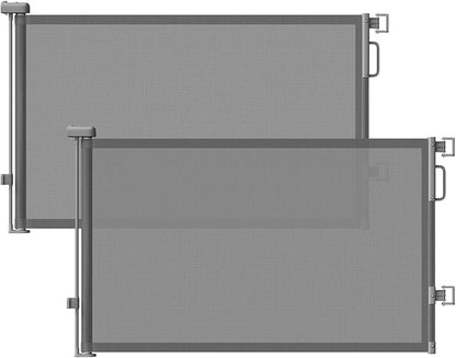 Retractable Baby Gates 2 Pack, 55" Wide Mesh Dog Gate Indoor, 34" Tall Gate for Stairs Doorways Hallways Deck, Child Pet Safety Gate for Indoor Outdoor Home Use, Grey