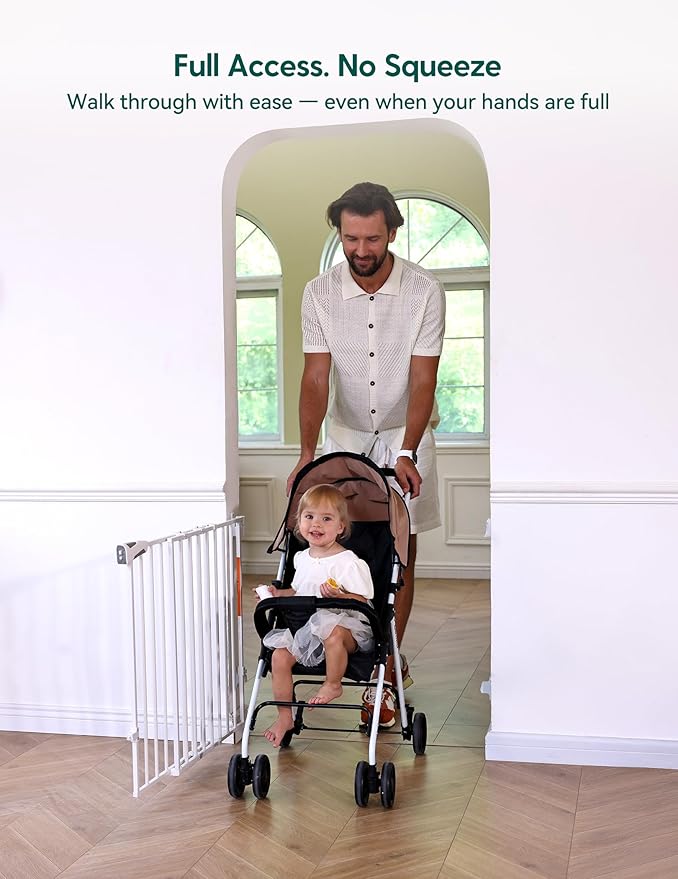 Babelio Baby Gate for Stairs, Kitchen & Doorways, No Bottom Bar| Easy Installation| One-Handed Operation| Auto-Close| Hardware Mount (Drill Needed) Safety Dog Gate (White - 2 Pcs, 26-43" W, 28" H)