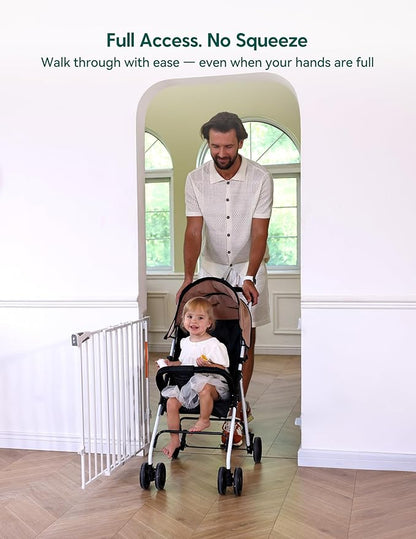Babelio Baby Gate for Stairs, Kitchen & Doorways, No Bottom Bar| Easy Installation| One-Handed Operation| Auto-Close| Hardware Mount (Drill Needed) Safety Dog Gate (White - B17, 34" H, 29-49" W-Wide)