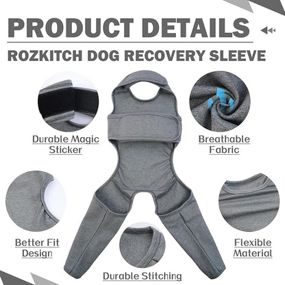 ROZKITCH Right Left Leg Recovery Sleeve for Dogs Rear Legs, Pet Prevent Licking Wound Elbow Protector, Protective Wound Pants for Dogs for Sprain ACL CCL Arthritis Joint Care Grey XL