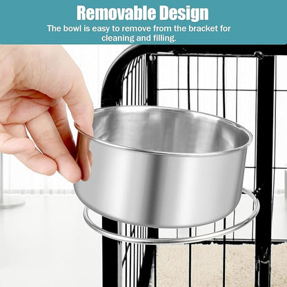 Dog Bowl Stainless Steel Dog Bowls Pet Hanging Food Water Bowl Cage Feeding Cup Feeder for Dogs Cats Rabbits Birds Small Animal (Large (2pcs)